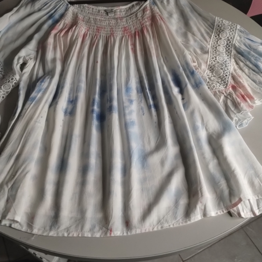 Cato Tie-Dye White Women's Boho Top Blouse Bell Sleeves SZ 22/24W Soft Comfy - Picture 10 of 13
